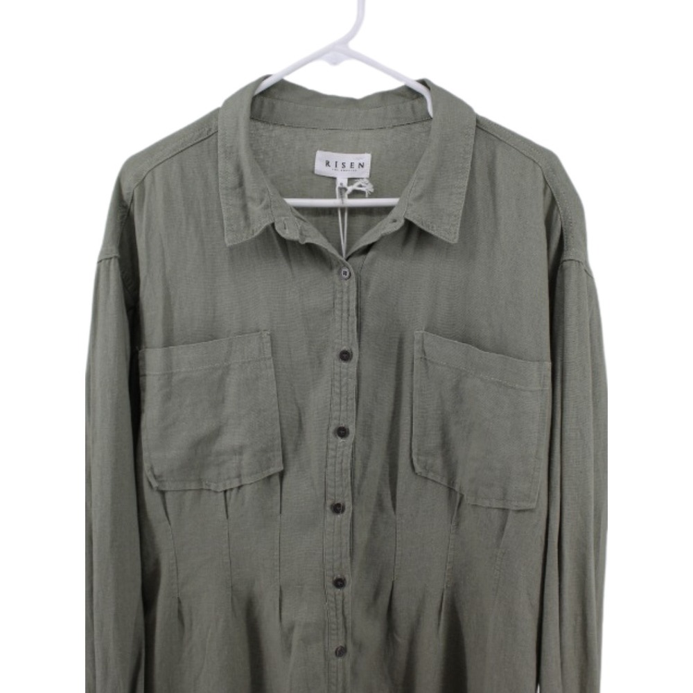Risen Los Angeles Linen Blend Shirt‎ Dress Womens XL Sage Green Button Up NWT - Picture 4 of 9